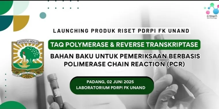 Dr. dr. Andani Eka Putra, MSc bersama tim PDRPI FK Unand meluncurkan produk bioteknologi Taq Polimerase dan Reverse Transcriptase sebagai terobosan lokal menuju kemandirian diagnostik molekuler. (Foto: Ist)