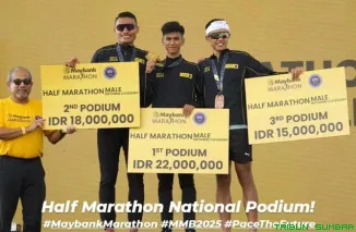 Atlet muda Padang, Iqbal Saputra, sukses meraih Juara Pertama Half Marathon 21K pada Maybank Bali International Marathon 2025. (Foto: Ist)