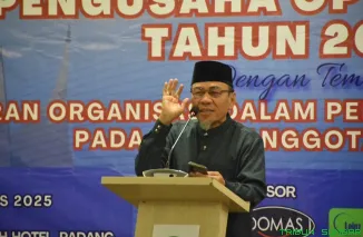 Wakil Wali Kota Padang, Maigus Nasir, menghadiri Rakerda GAPOPIN Sumbar 2025 di Hotel Pangeran Beach bersama pengurus GAPOPIN se-Sumatera Barat. (Foto: Ist)