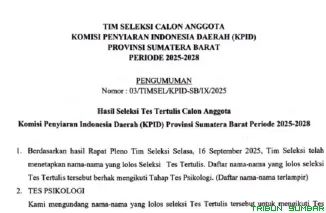 Tim Seleksi KPID Sumbar Umumkan 30 Peserta Lolos Tes Tertulis, Siap Lanjut ke Tahap Tes Psikologi. (Foto: Ist)
