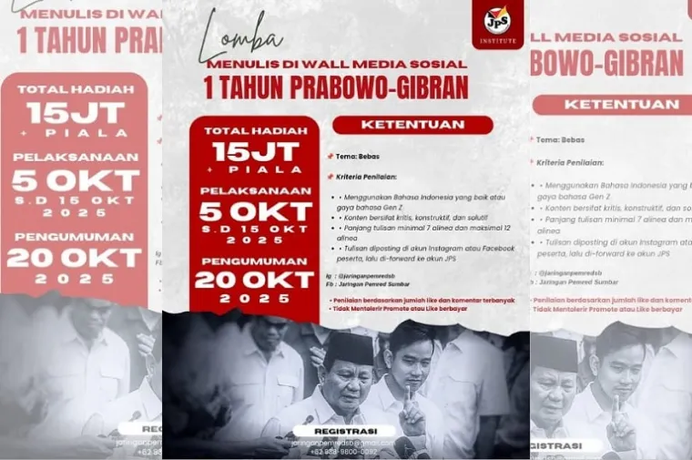 Infografis Lomba menulis di media sosial untuk memperingati satu tahun kepemimpinan Presiden Prabowo Subianto dan Wapres Gibran Rakabuming Raka, Sabtu (4/10/2025). (Foto: Ist)
