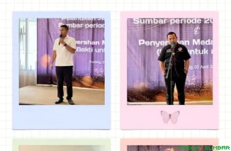 Adrian Tuswandi dilantik sebagai Ketua Umum Jaringan Pemred Sumbar periode 2025--2028 di Padang, Kamis (2/4/2026). (Foto: Ist)