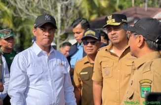 Menteri Pertanian RI Amran Sulaiman meninjau lahan pertanian terdampak banjir bandang di Pasie Laweh, Padang Pariaman. (Foto: Ist)
