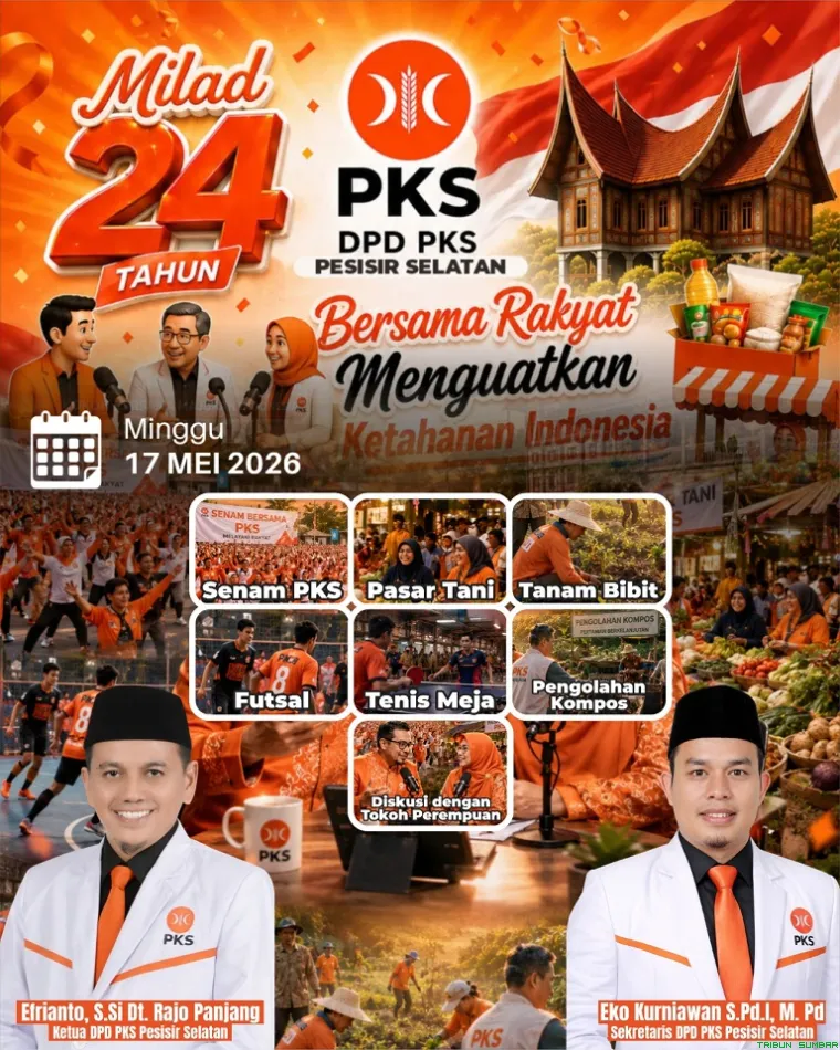 Kegiatan bazar dan pasar tani dalam rangka peringatan Milad ke-24 PKS di halaman Kantor DPD PKS Rawang Painan, Minggu (17/5/2026). (Foto: Ist)