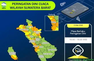 Infografis hujan lebat yang melanda kawasan Kota Padang, Rabu (13/5/2026) sore. (Foto: Ist)