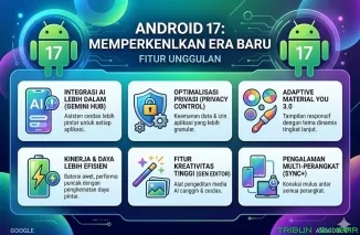 Tampilan antarmuka dan Sejumlah fitur unggulan yang dibawa oleh sistem operasi terbaru Android 17 yang resmi dirilis oleh Google, Rabu (17/6/2026). (Foto: redaksi)