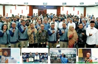 Direktur Human Capital & Legal PT Hutama Karya (Persero), Muhammad Fauzan, dan Rektor Unand, Efa Yonnedi, menandatangani kerjasama antara dunia industri dan perguruan tinggi, Jumat (5/6/2026). (Foto: Ist)