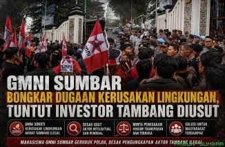 Puluhan mahasiswa yang tergabung dalam Gerakan Mahasiswa Nasional Indonesia (GMNI) Sumatera Barat menggelar aksi demonstrasi di depan Markas Polda Sumbar, Senin (8/6/2026). (Foto: Ist)