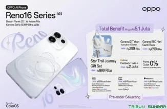 Tampilan unboxing OPPO Reno16 Pro 5G yang hadir dengan desain lebih kompak, motif 3D, serta aksesori tambahan baru bernama OPPO Bubble. (Foto: Ist)
