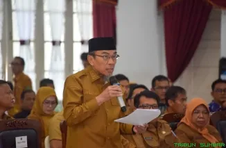 Wakil Wali Kota Padang Maigus Nasir mengikuti Rakor Percepatan Penetapan dan Integrasi Lahan Pertanian Pangan Berkelanjutan (LP2B) Provinsi Sumatera Barat di Auditorium Gubernur Sumbar, Selasa (2/6/2026). (Foto: Ist)