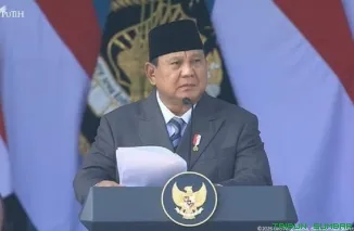 Presiden Republik Indonesia Prabowo Subianto saat memimpin Upacara Peringatan Hari Bhayangkara ke-80 di Lapangan Satuan Latihan Korbrimob, Cikeas, Kabupaten Bogor, Rabu (1/7/2026). (Foto: Ist)