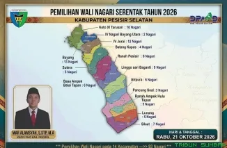 Kepala DPMD Pesisir Selatan Mar Alamsyah sampaikan Pilwana Serentak digelar 21 Oktober 2026 di 93 nagari. (Foto: Ist)