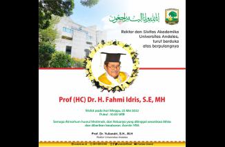 Unand berduka, Sumbar berduka, Fahmi Idris berpulang kerahmatullah, Minggu 22 Mei 2022. (dok) Prof Yuliandri berduka atas meninggal dunianya Prod DR Fahmi Idris, Minggu 22 Mei 2022. (dok) 