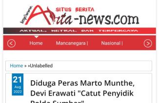 Inilah berita media online yang diduga mecemarkan nama baik, Devi pu  mengklarifikasi, Selasa 23 Agustus 2022. (dok) 