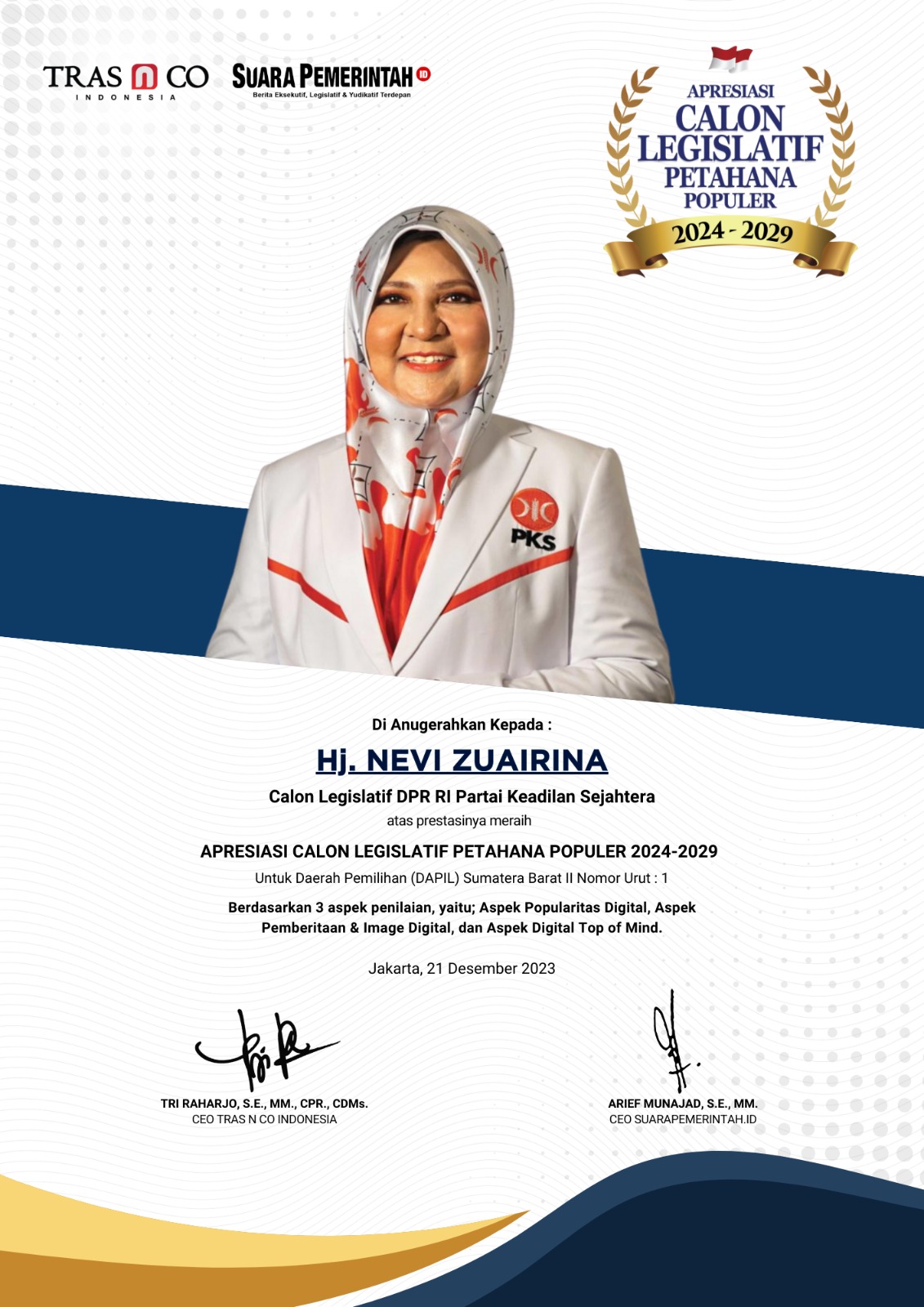Hj Nevi menjadi Caleg Populer 2024-2029. (hdi)