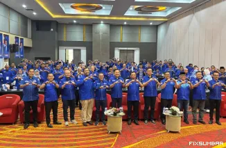 Teks Foto : Partai Demokrat Sumbar gelar Rakerda dan Bimtek di Hotel Truntum, Padang, Jumat (22/8/2025). FARDIANTO