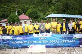 Teks Foto : PT Angkasa Pura Indonesia BIM Gelar Konservasi Terumbu Karang di Pesisir Selatan, Kamis (11/9/2025). IST