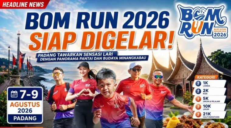 BOM RUN 2026 Siap Digelar, Padang Tawarkan Sensasi Lari dengan Panorama Pantai dan Budaya Minangkabau